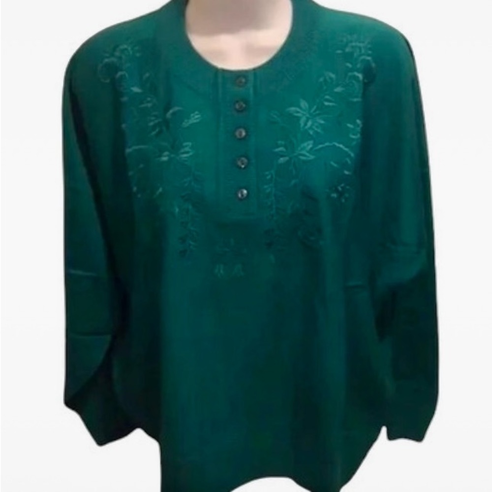 Vintage & New DAE WOO Pretty Teal Embroidered Sweater sz S/M
